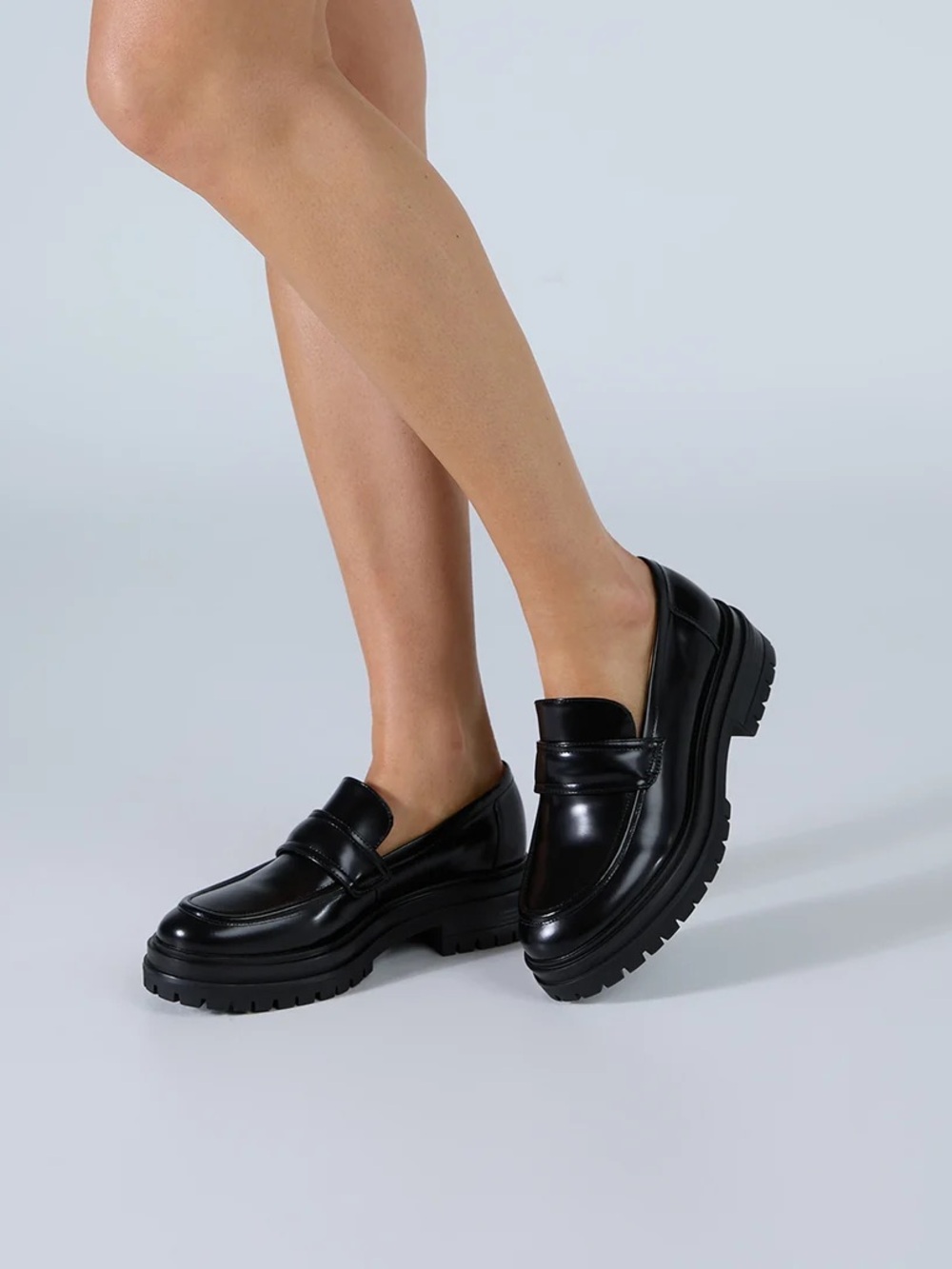 Tony Bianco Wiz Black Hi-Shine Platform Black Patent Leather Loafers